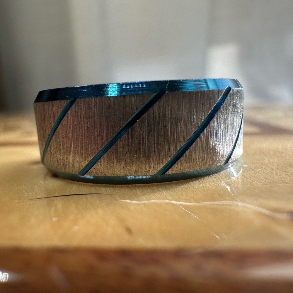 Blue and Silver Stainless Steel Band Wedding Band Men Women Size 7.5
